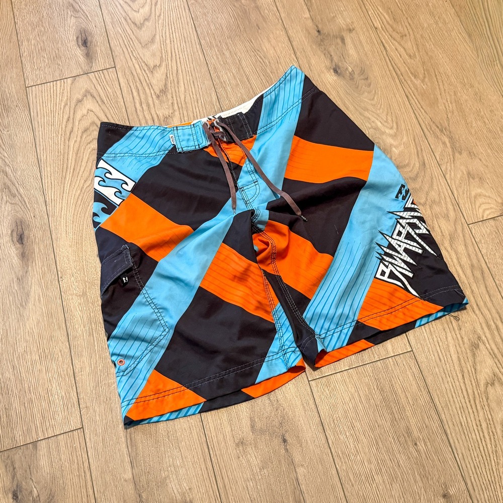 Y2K 00's Billabong Board Shorts Signature Parko Swim Trunks Surf Blue Orange